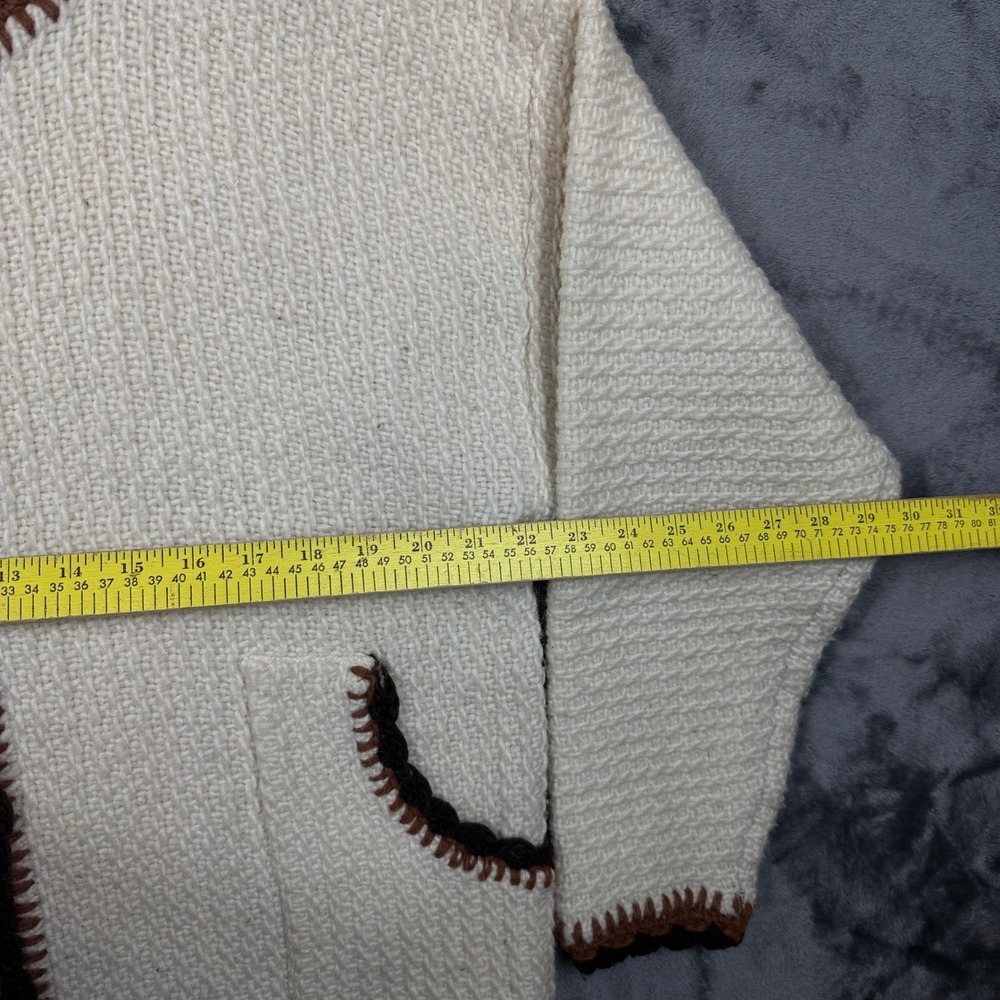 JMC Cardigan Sweater Womens XL Cream Excellent Hand Knit Virgin Wool Ecuador - Picture 4 of 7